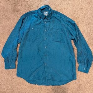 Vintage In Private Men's Teal Button-Up Shirt 100% Silk
